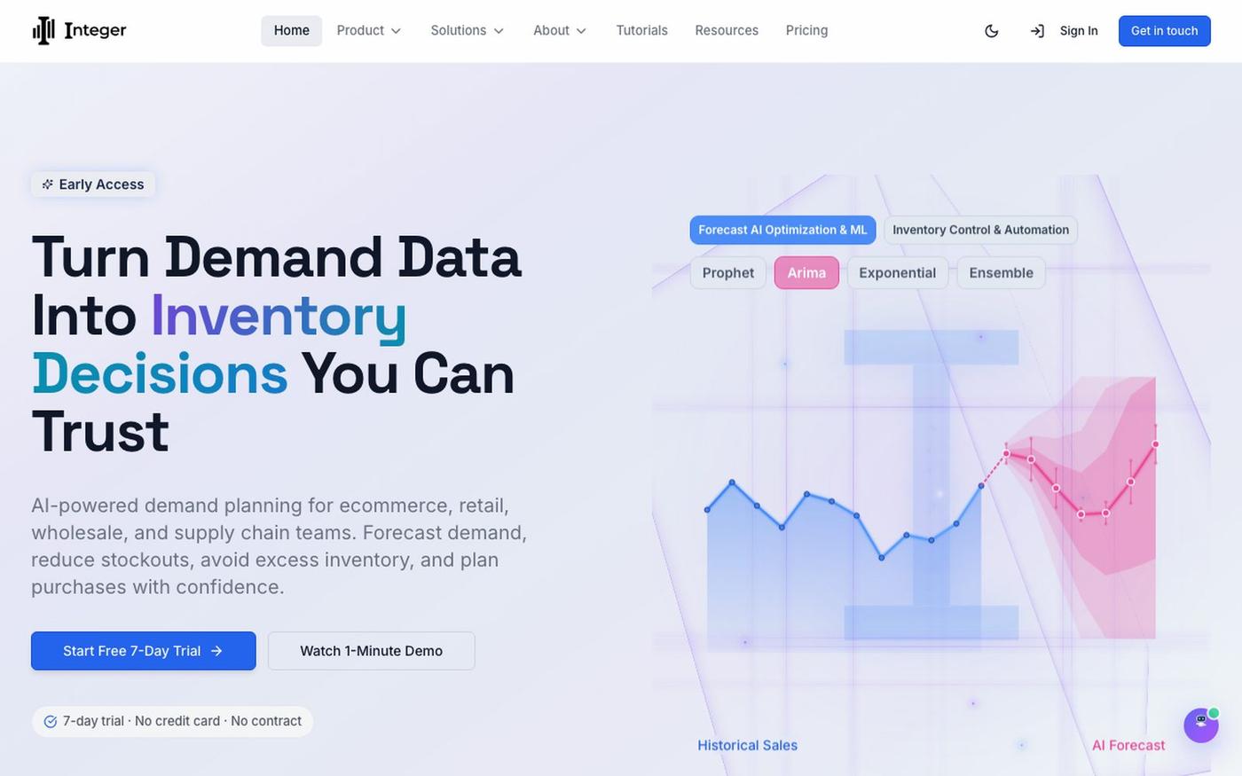 AI-Powered Demand Planning for eCommerce & Traditional Brands | Integer Demand — screenshot