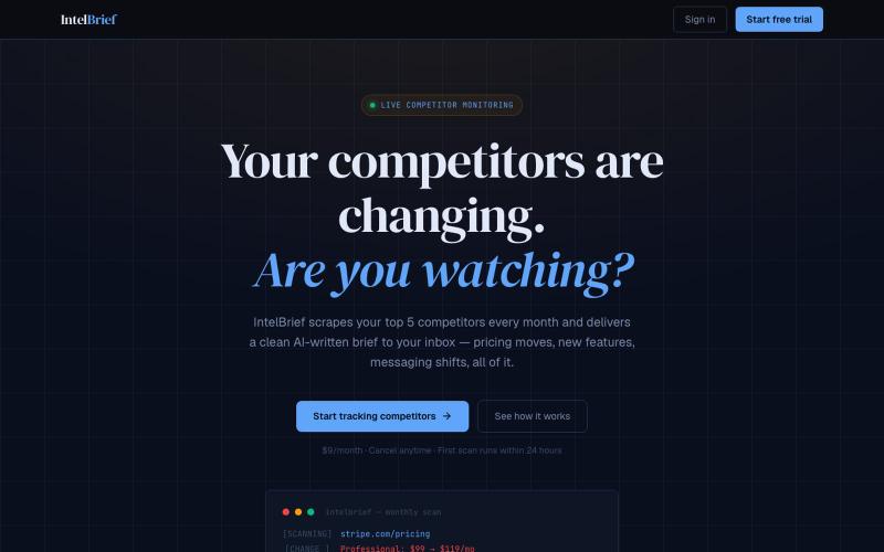 IntelBrief — Competitive Intelligence for B2B SaaS — screenshot