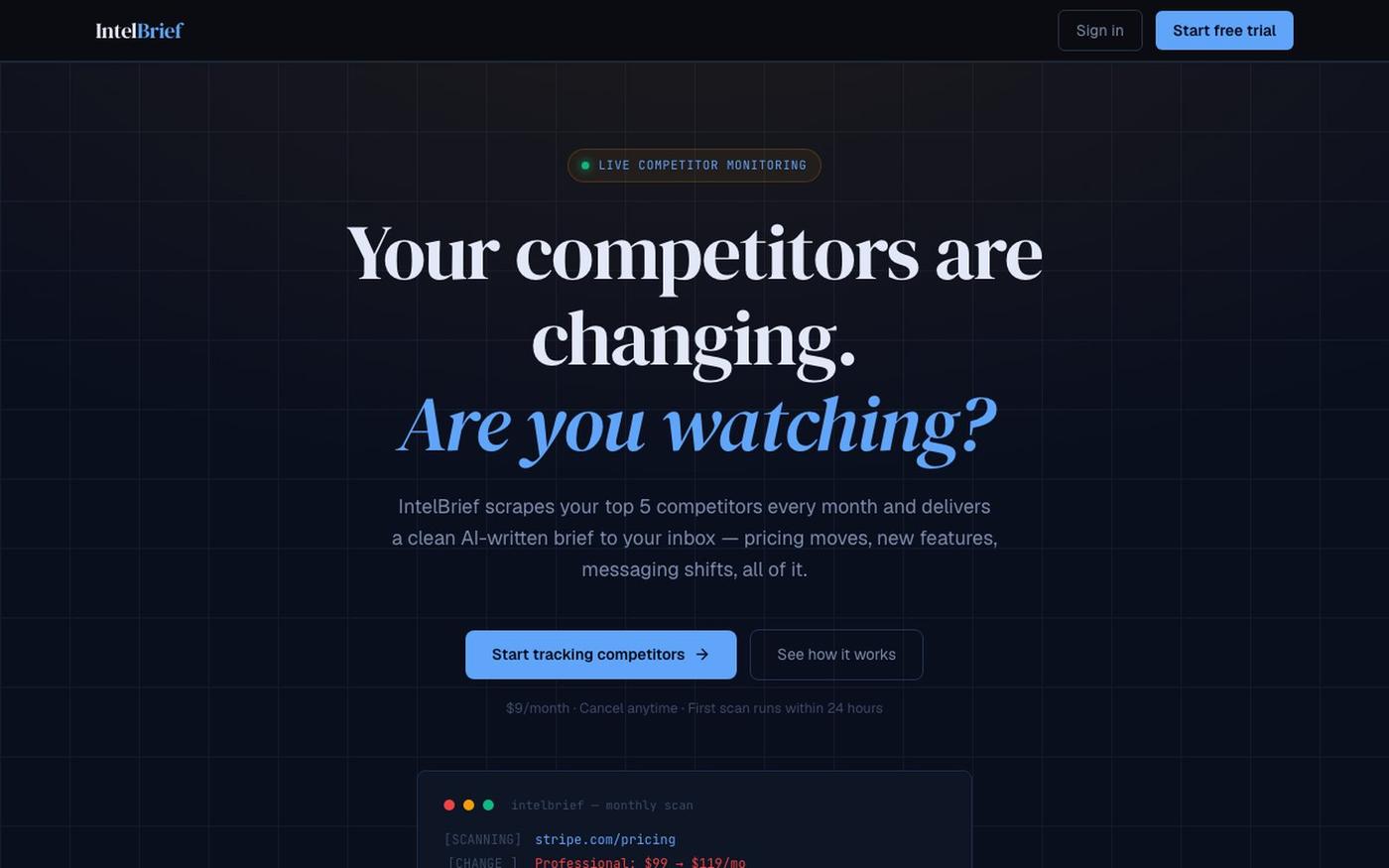 IntelBrief — Competitive Intelligence for B2B SaaS — screenshot
