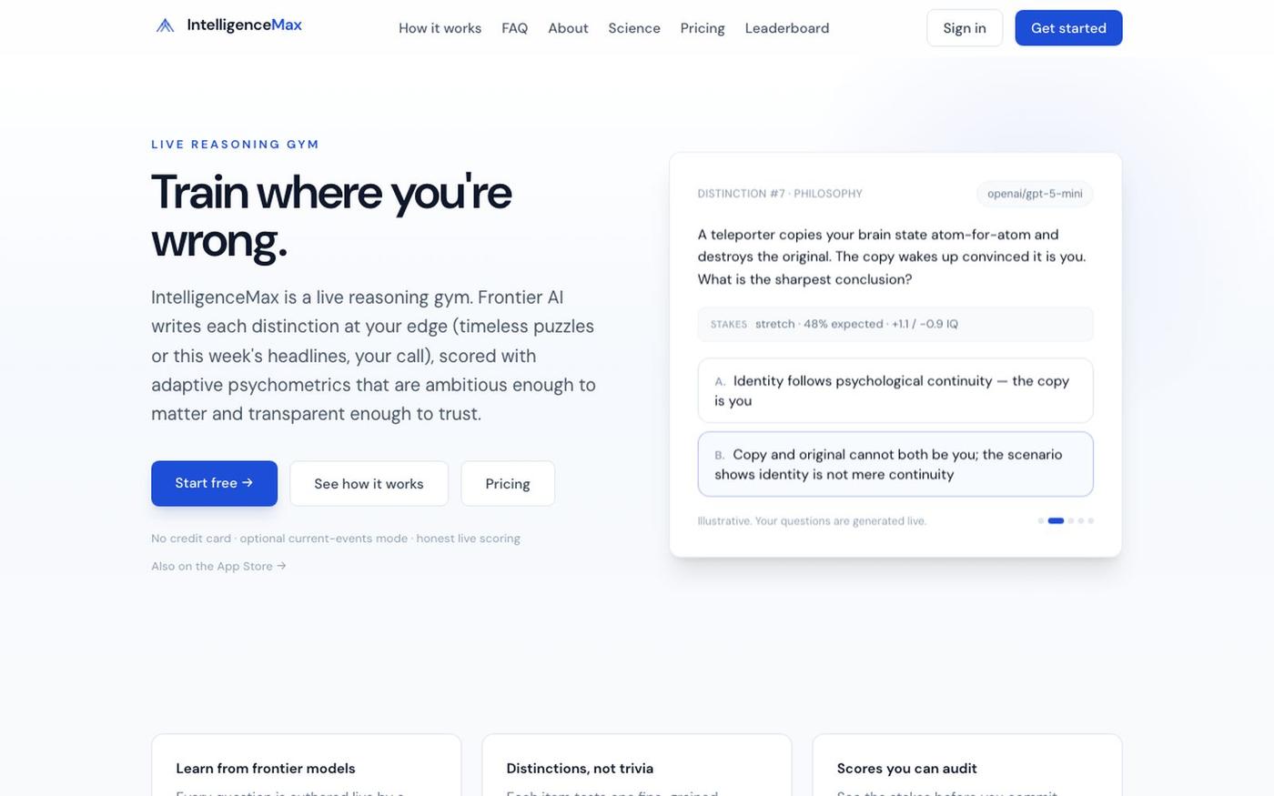 IntelligenceMax: Train where you're wrong — screenshot