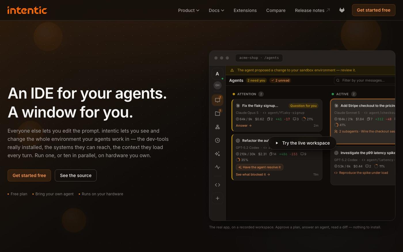 intentic — An IDE for your agents. A window for you. — screenshot