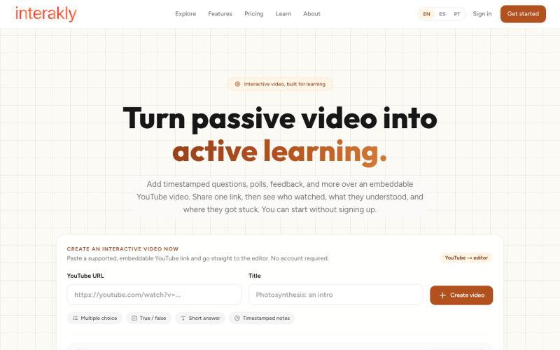 Interakly — Turn Passive Video Into Active Learning — screenshot