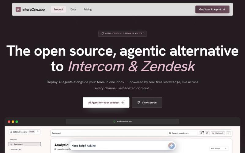 InteraOne — Open Source Alternative to Intercom & Zendesk — screenshot