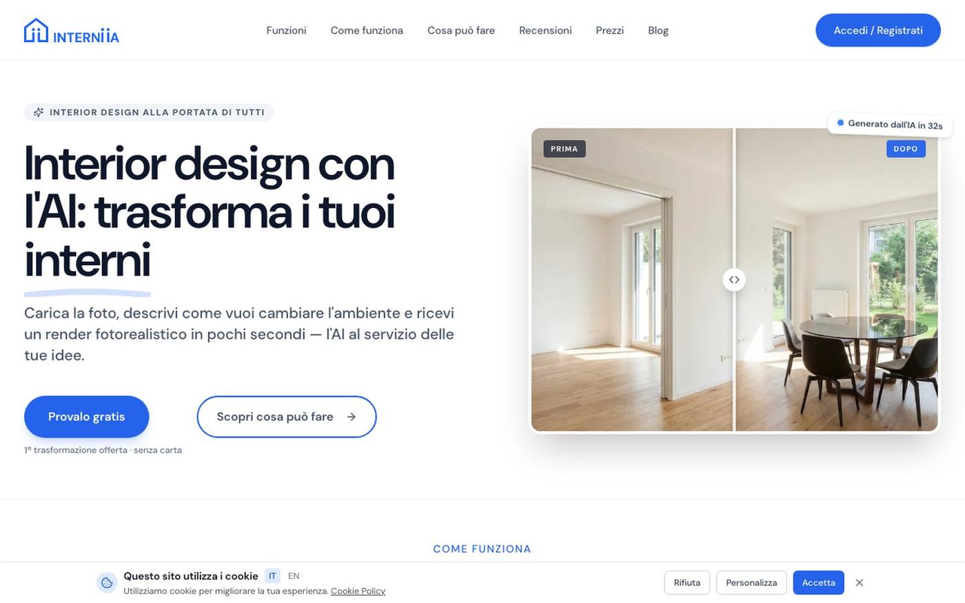 Interior design AI: trasforma i tuoi interni | INTERNI IA — screenshot
