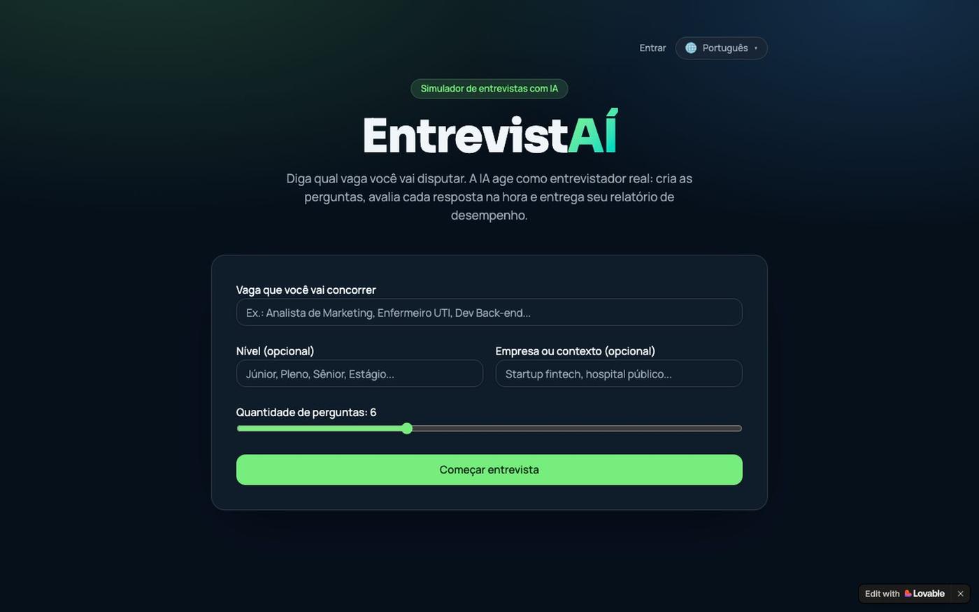 EntrevistAÍ — Simulador de entrevistas com IA — screenshot