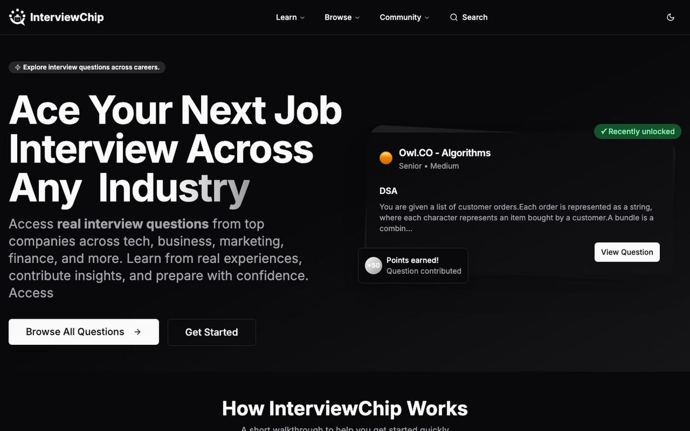 InterviewChip - Real Interview Questions from Top Companies — screenshot