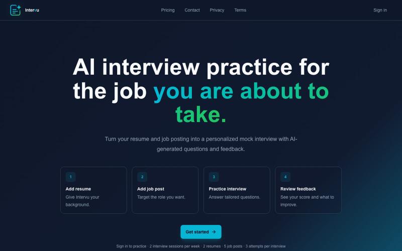 Intervu | AI Interview Practice & Mock Interviews — screenshot