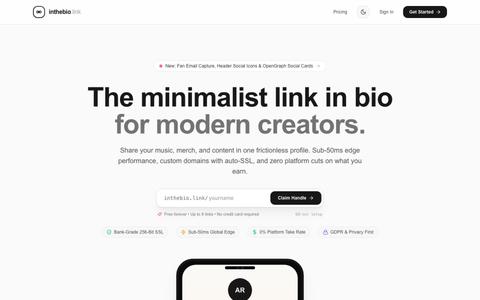 Link In The Bio | The 0% Commission Link in Bio for Creators — screenshot