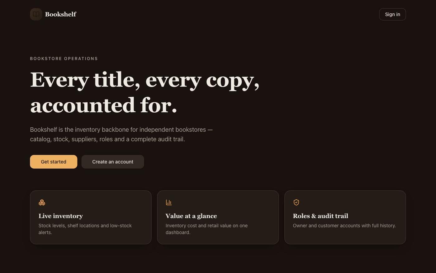 Bookshelf — Bookstore Inventory Management — screenshot