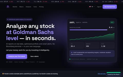 InvestIQ — Institutional-grade AI stock analysis — screenshot