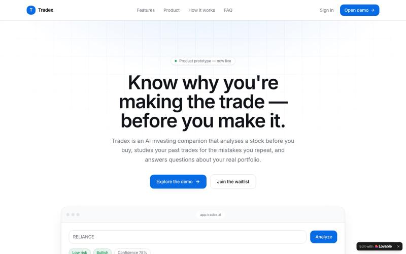 Tradex — AI analysis before you place the trade — screenshot