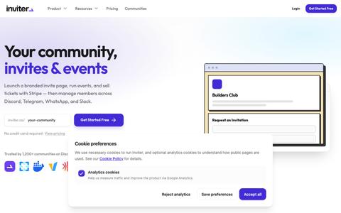 Inviter — Invite pages, events & ticket sales — screenshot