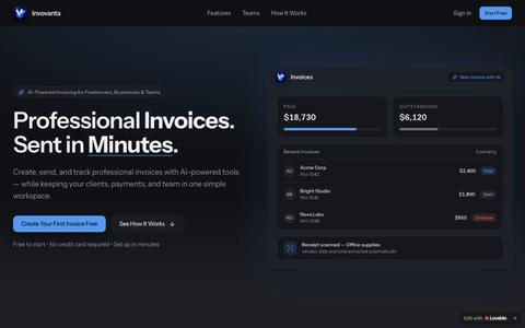 Invovanta | AI-Powered Invoicing Software for Freelancers & Businesses — screenshot