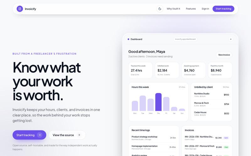 Invoicify | Time tracking and invoicing — screenshot