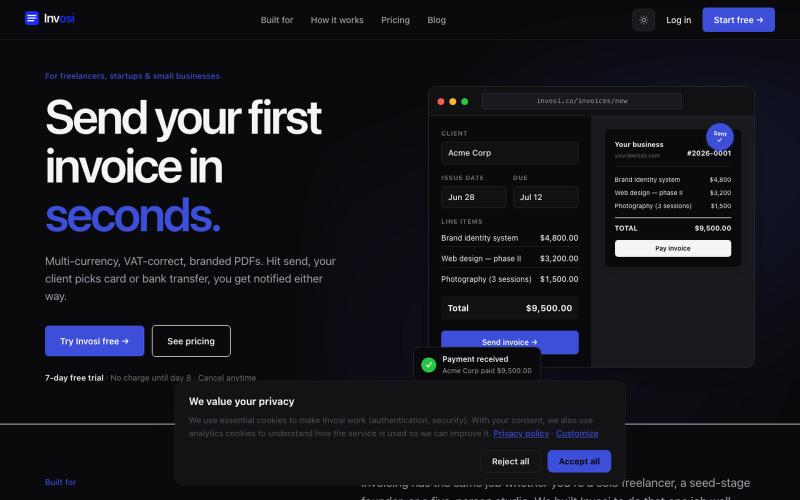 Invosi — Invoicing for freelancers, startups, and small businesses — screenshot