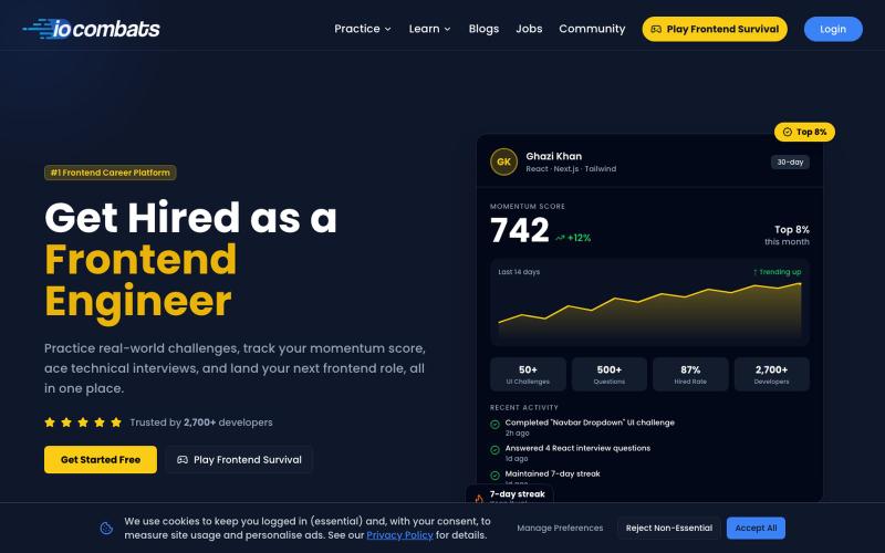 Get Hired as a Frontend Engineer | IOCombats — screenshot