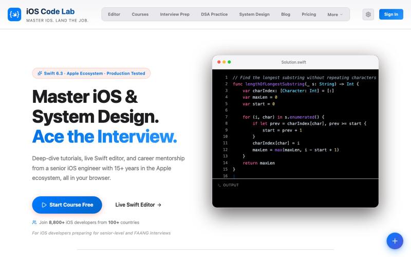 iOS Code Lab - Online Swift Editor & Interview Prep — screenshot