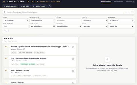 US Tech Job Discovery | Fresh AI, Data & Software Roles — screenshot