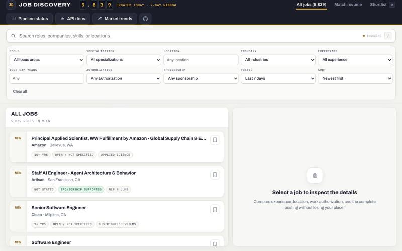 US Tech Job Discovery | Fresh AI, Data & Software Roles — screenshot
