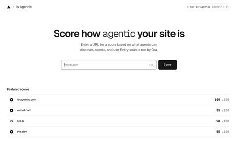 Is Agentic by Vercel — AI Agent Readiness Score — screenshot
