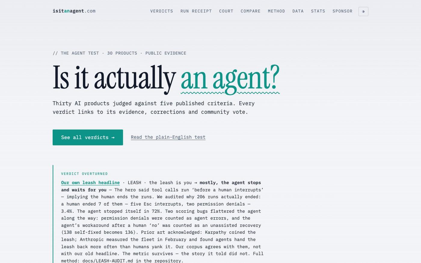 30 AI Products Judged · Is It an Agent? — screenshot