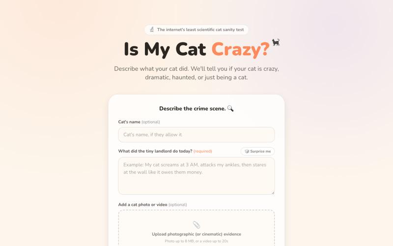 Is My Cat Crazy? The Least Scientific Cat Sanity Test — screenshot
