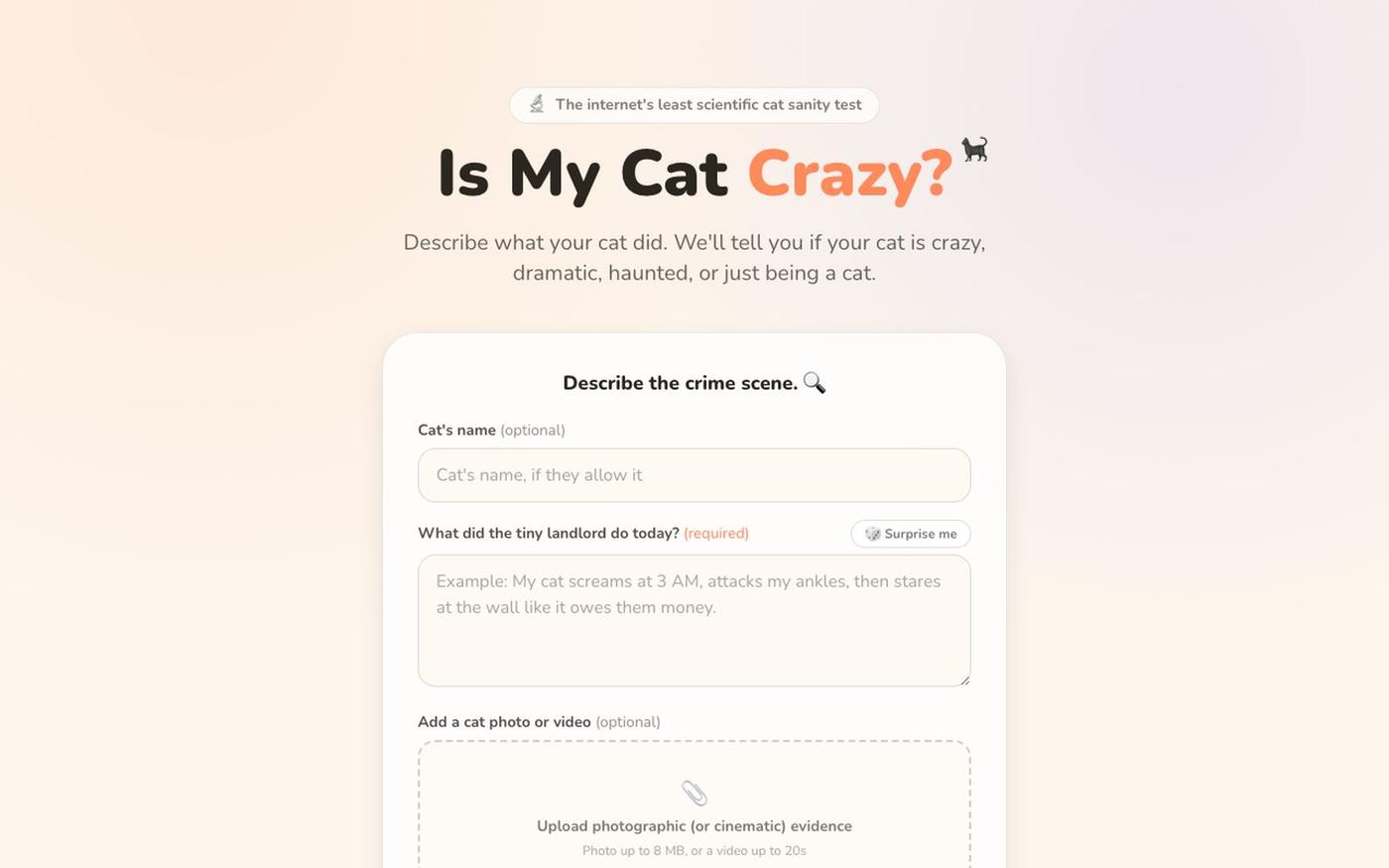 Is My Cat Crazy? The Least Scientific Cat Sanity Test — screenshot