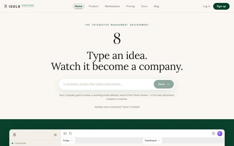 isol8 — AI Agents for Autonomous Businesses — screenshot