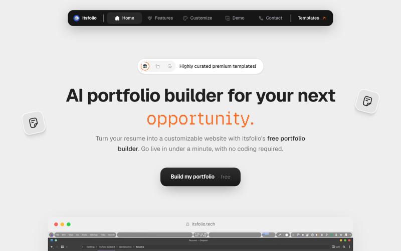 AI Portfolio Builder: Create a Free Portfolio | itsfolio — screenshot