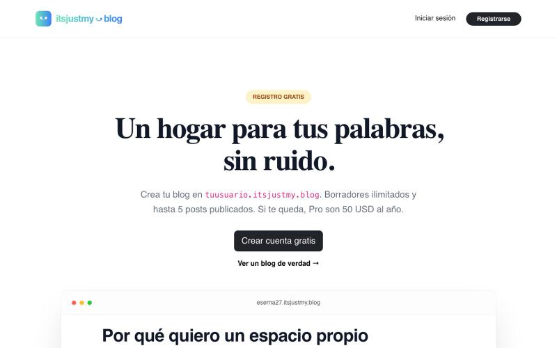 Un hogar para tus palabras | itsjustmy.blog — screenshot