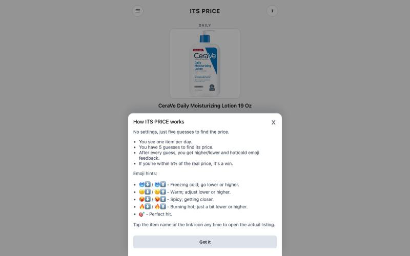 ITS PRICE - Daily Price Game — screenshot