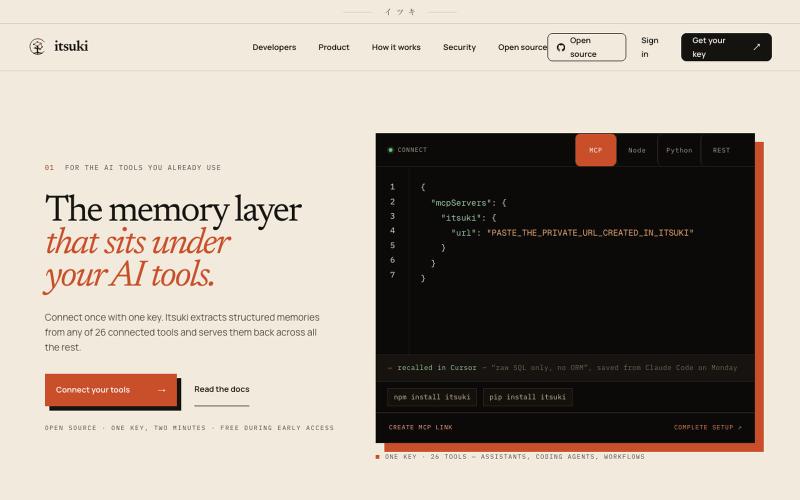 Itsuki — the memory layer that sits under your AI tools. — screenshot