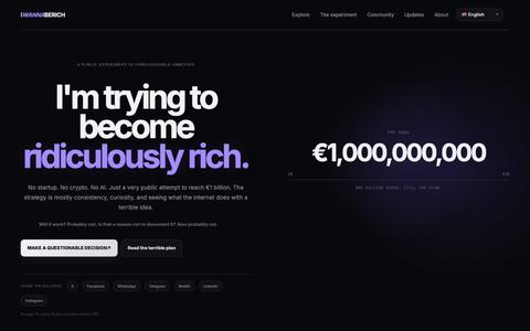 IWANNABERICH — I'm trying to go from €0 to €1 billion in public. — screenshot