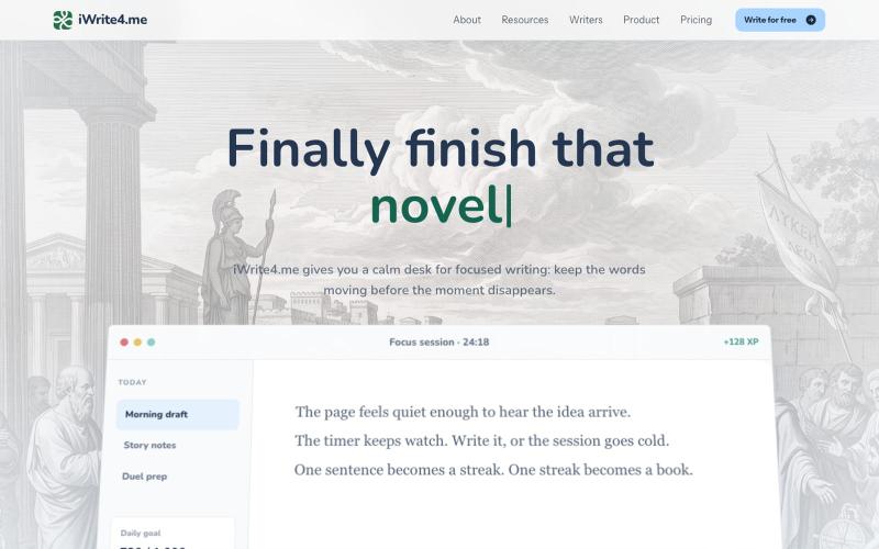iWrite4.me — A Soft Space for Focused Writing — screenshot