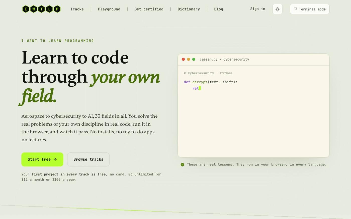 IWTLP, Learn to code through the real problems of your profession — screenshot