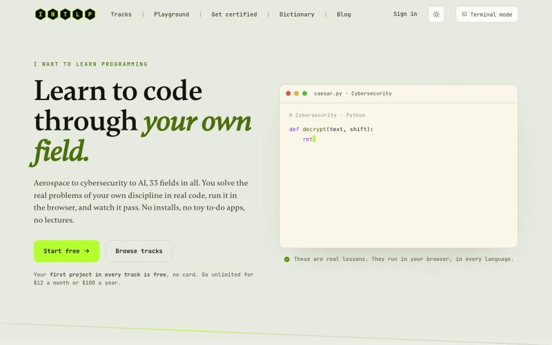 IWTLP, Learn to code through the real problems of your profession — screenshot