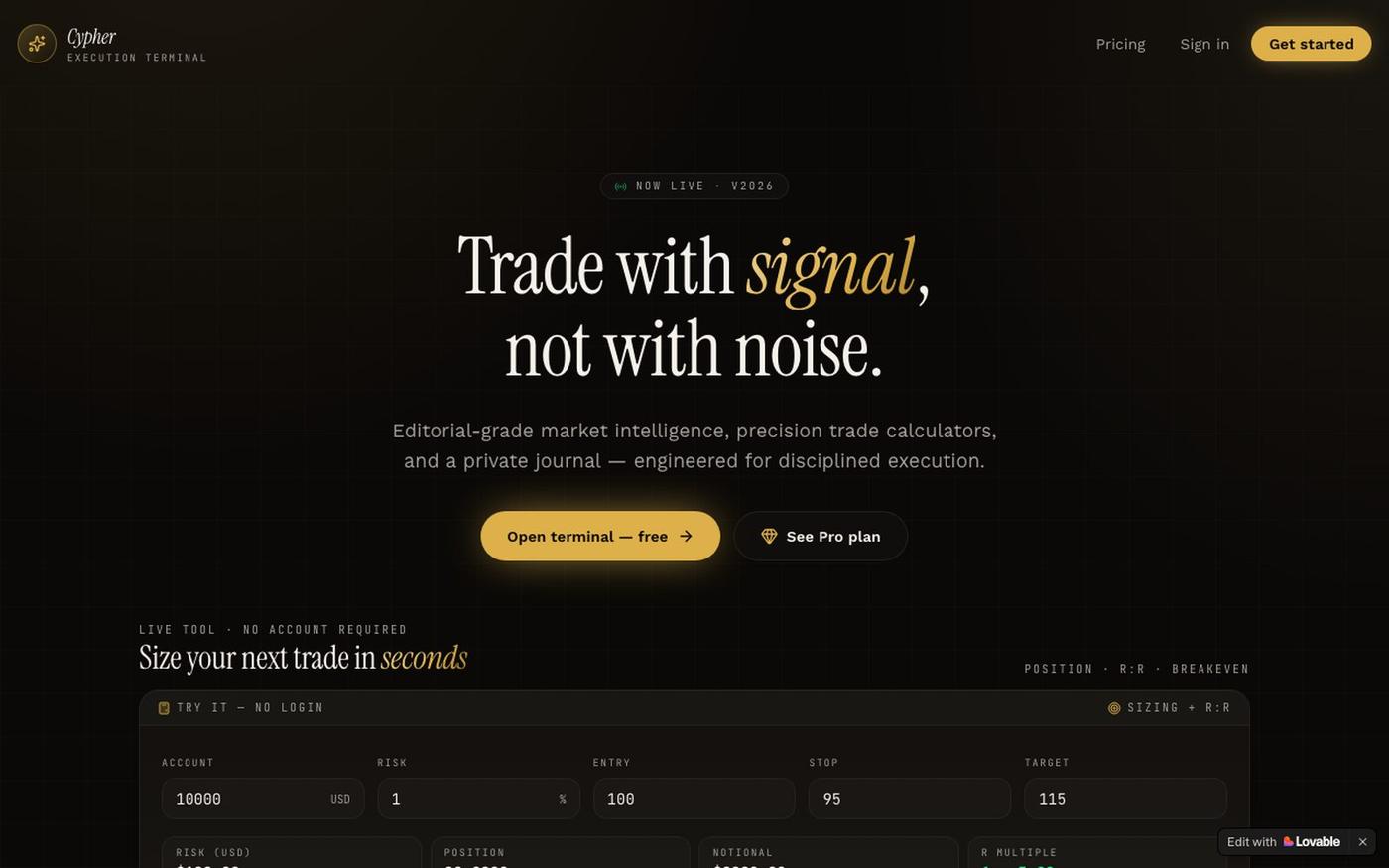 Cypher Terminal — Editorial-grade Crypto & Forex Execution — screenshot