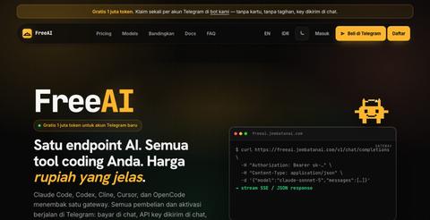 FreeAI by JembatanAI - Satu Endpoint AI untuk Developer Indonesia — screenshot