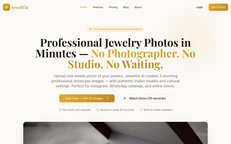 JewelViz — AI Jewelry Photos for Indian Jewellers — screenshot
