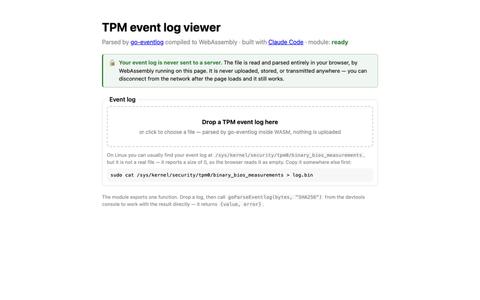 TPM event log viewer — screenshot