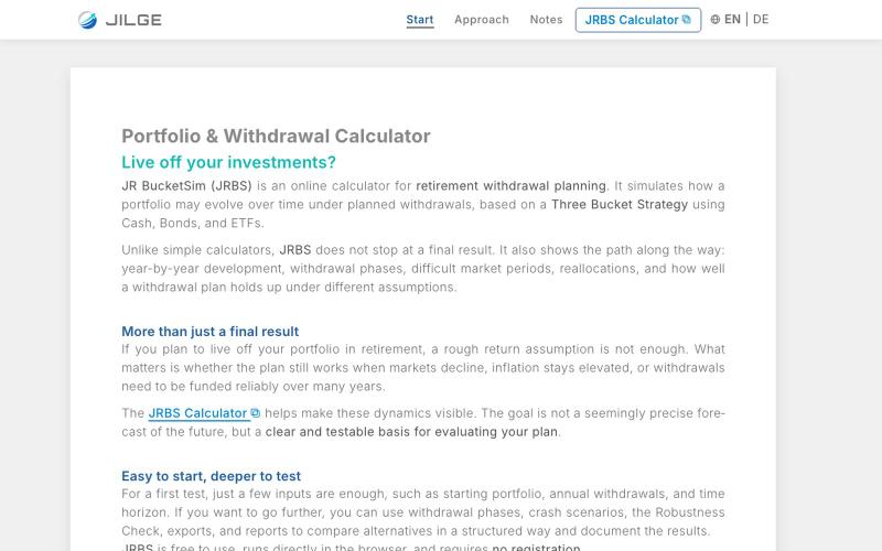 JR BucketSim – Withdrawal Calculator (3-Bucket) — screenshot