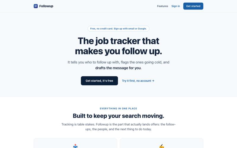 Followup: the job tracker that makes you follow up — screenshot