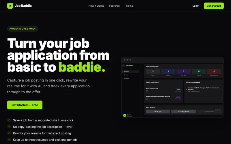 Job Baddie — AI Resume Tailoring & Job Application Tracking — screenshot