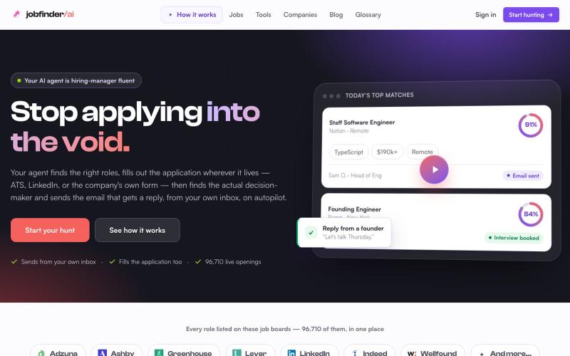 AI Job Finder — We Email the Hiring Manager For You · jobfinder-ai — screenshot
