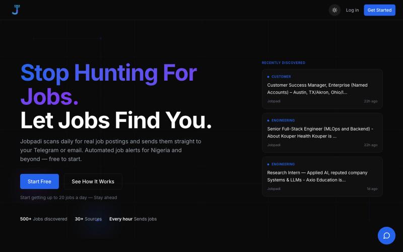 Jobpadi — Automated Global Job Alerts for Nigeria Job Seekers — screenshot