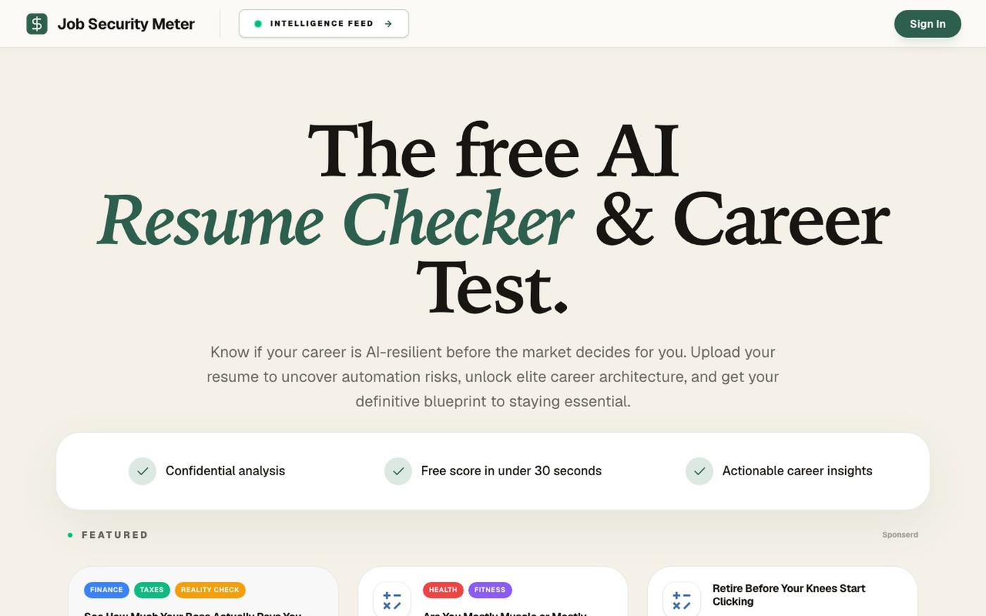 Free Resume Checker & AI Career Test | Job Security Meter — screenshot