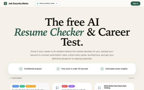 Free Resume Checker & AI Career Test | Job Security Meter — screenshot