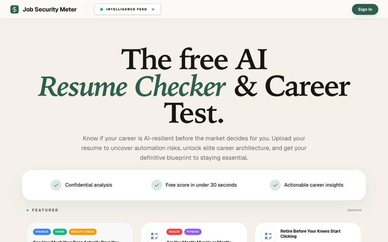 Free Resume Checker & AI Career Test | Job Security Meter — screenshot