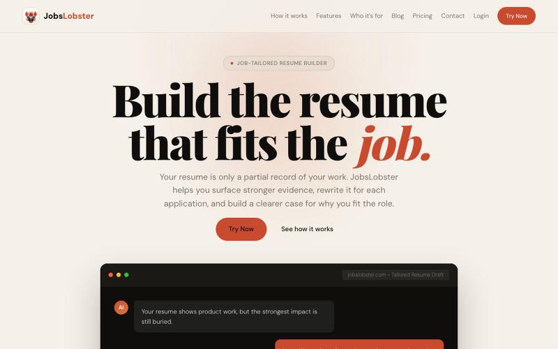 Job-tailored resumes with AI — screenshot