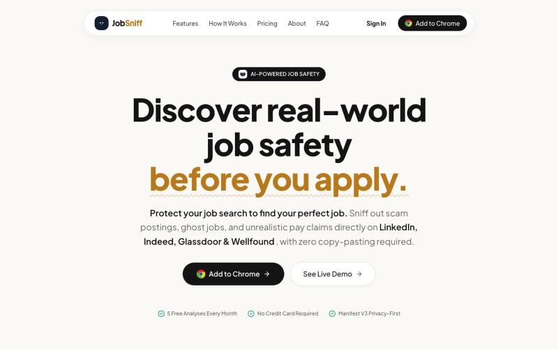 JobSniff | AI Job Scam & Ghost Job Detection Chrome Extension — screenshot